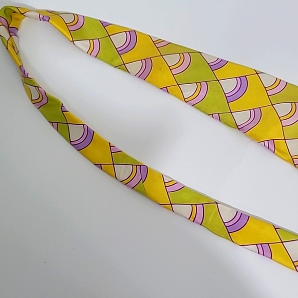Peter Max Silk Tie Yellow Chartreuse Pink Geometric Shapes Vintage Rare Retro - Picture 4 of 10